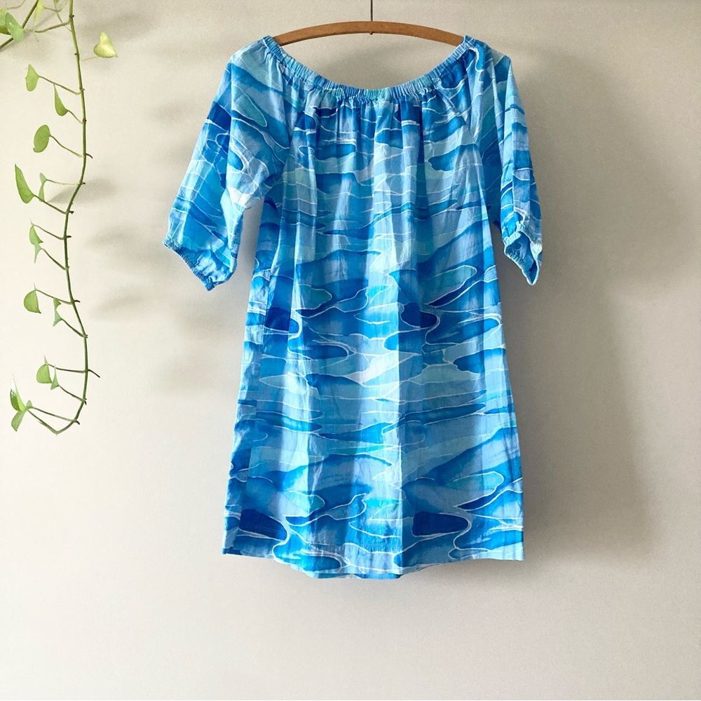 Anthropologie Mermaid Boho‎ Off the Shoulder Water Waves Blue Dress XS
